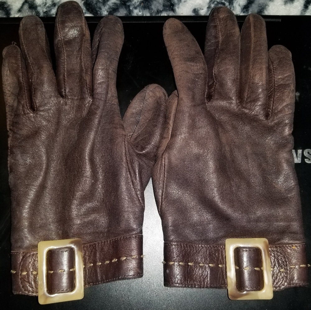 Nine west real leather gloves small brown